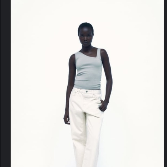 Zara Asymmetric Neck Light Grey top - Picture 2 of 4